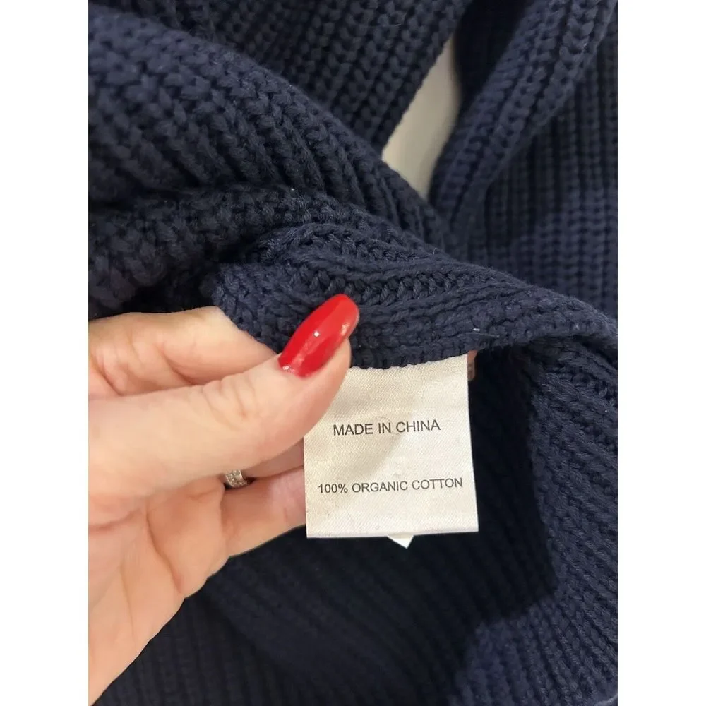 (Sold)Quince Knit Sweater  Cotton Chunky Knit Size Large Womens NWT Navy Blue - Picture 9 of 10